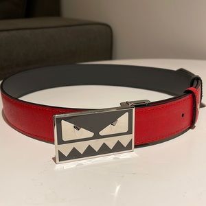 SOLD Authentic FENDI bug eye reversible belt (red/grey)